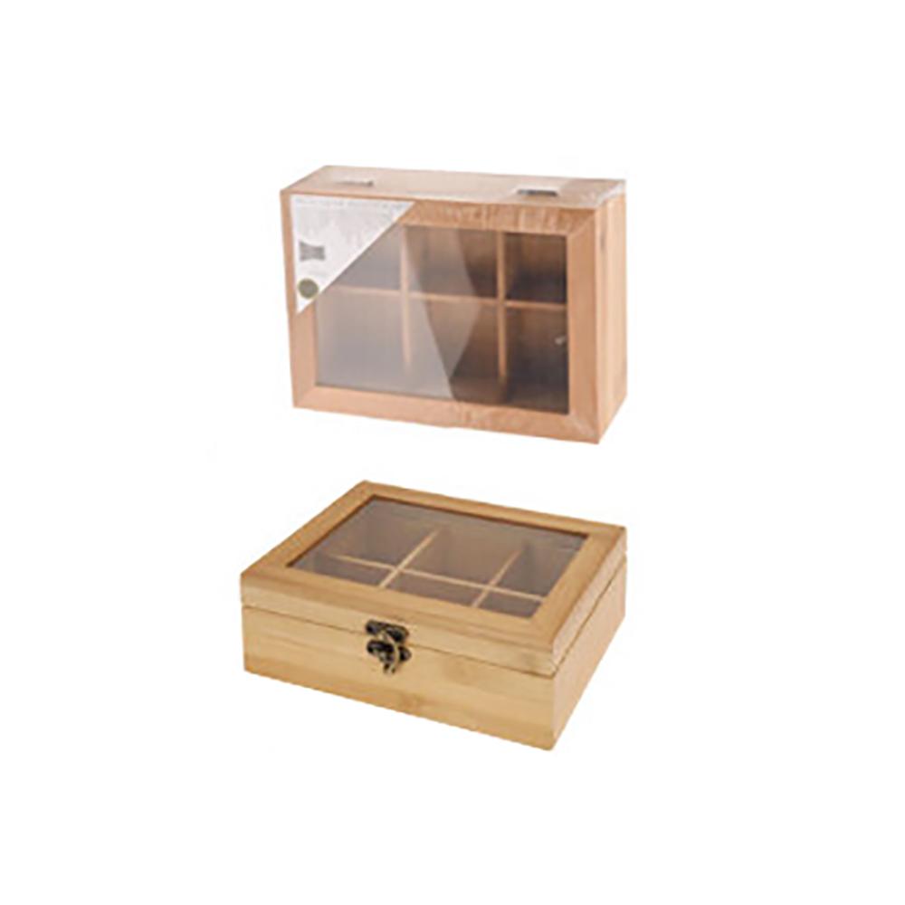 Teabox 6 θέσεων bamboo με γυαλινο καπάκι 21cm Zaros KZ285