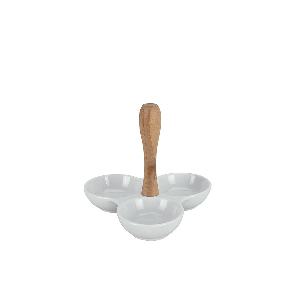 Ορντεβίερα με 3 κεραμικά μπολ, λαβή bamboo,20cm Zaros KZ286