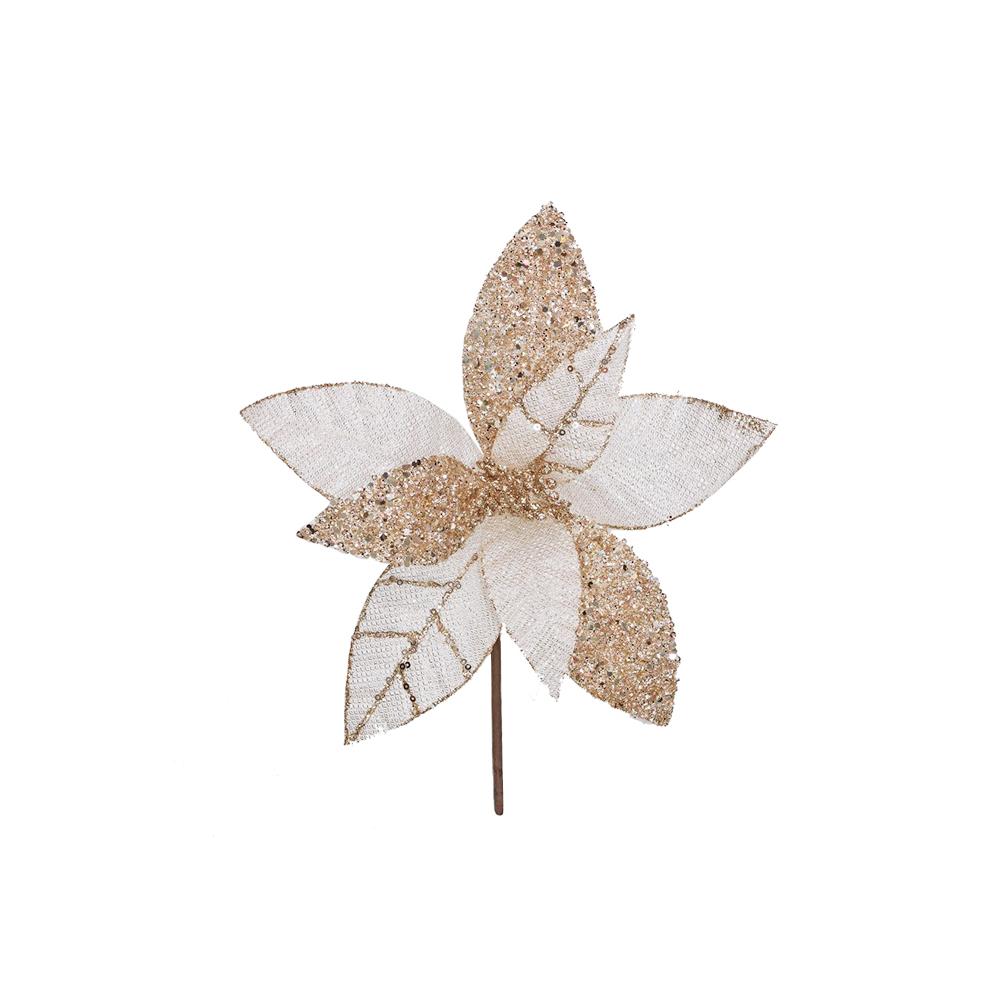 Gilttered Poinsettia pick Rose/Gold,d.26cm Zaros AX842