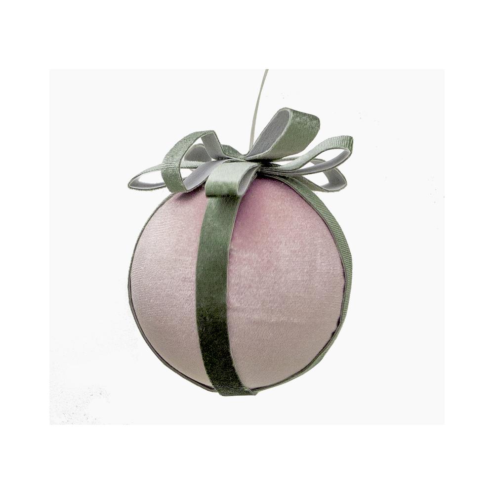 Velvet ball w/ribbon Pink Green,10cm Zaros OR018