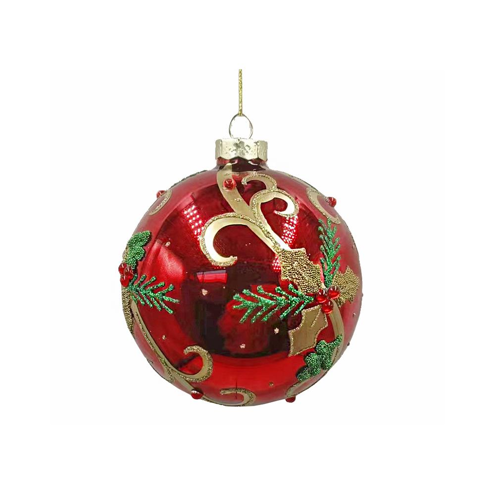 Glass Ball Gold Holly Leaf  Red/Gold,D.8cm Zaros BL430