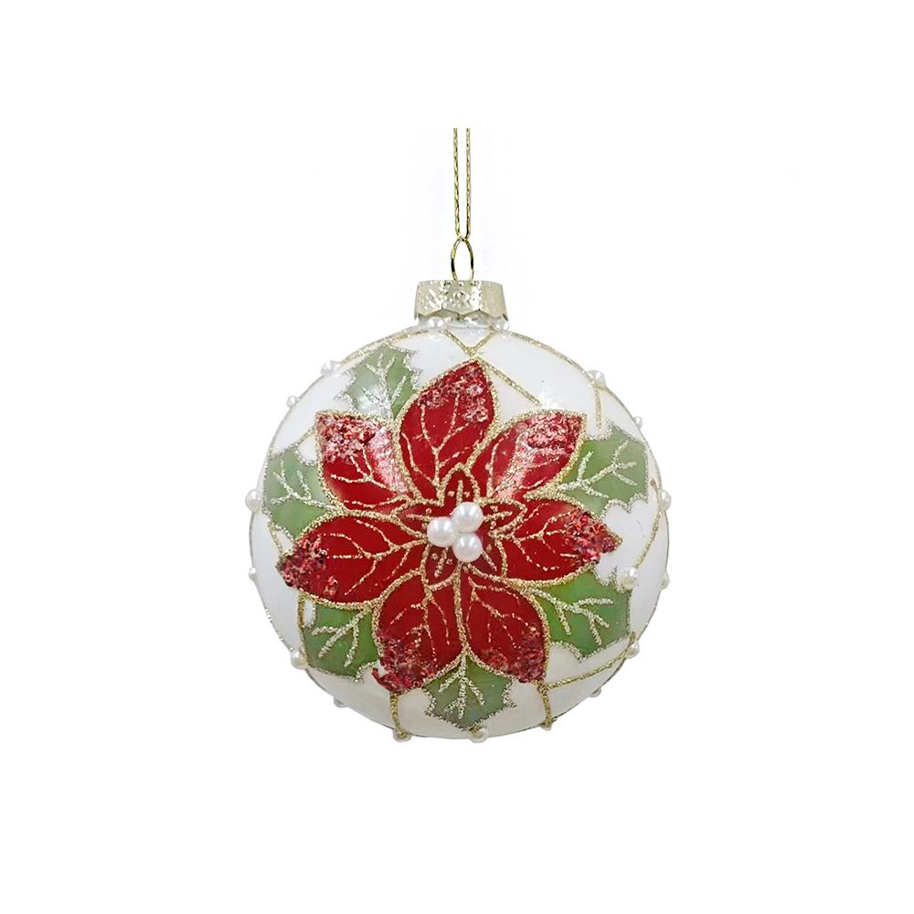 Glass Ball Red/Cream Poinsettia Red/Cream,D.8cm Zaros BL440