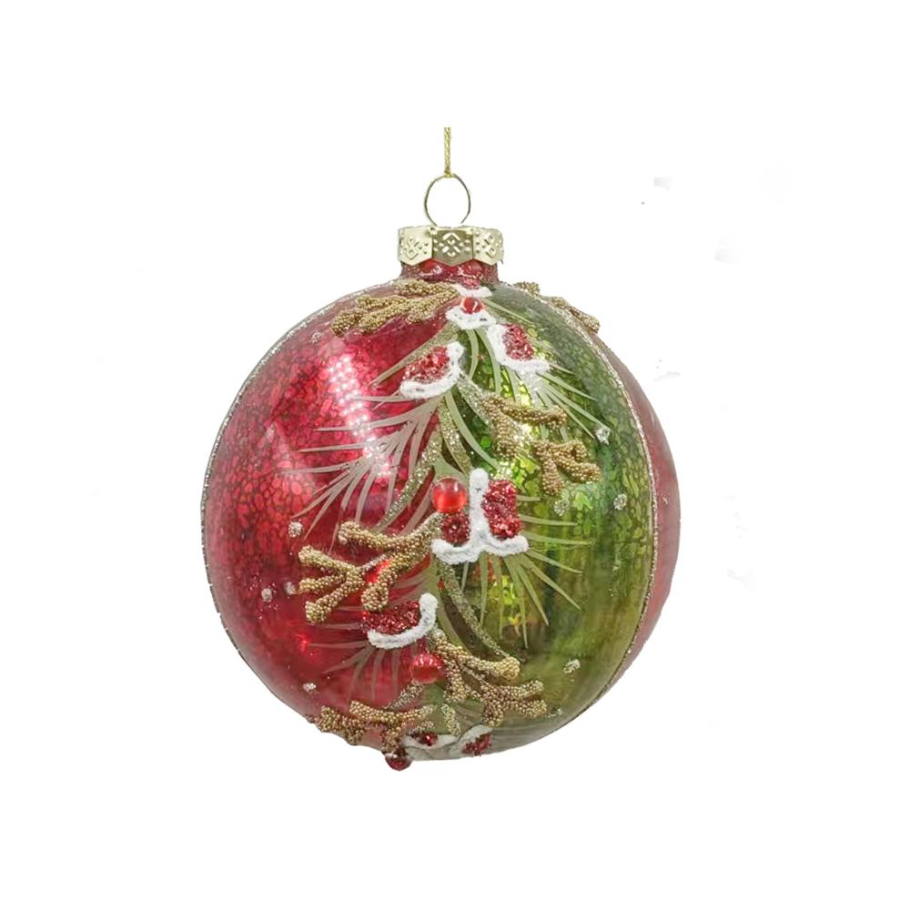 Glass Ball Pine Branch Des. Red/Green,D.:10cm Zaros BL442