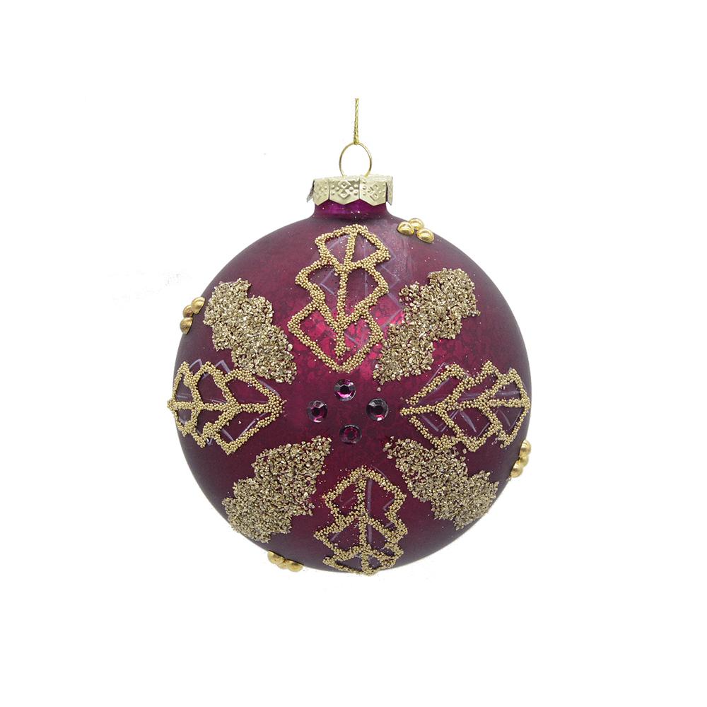 Glass Ball Burgundy & Gold Leafs,D.:10cm Zaros BL443