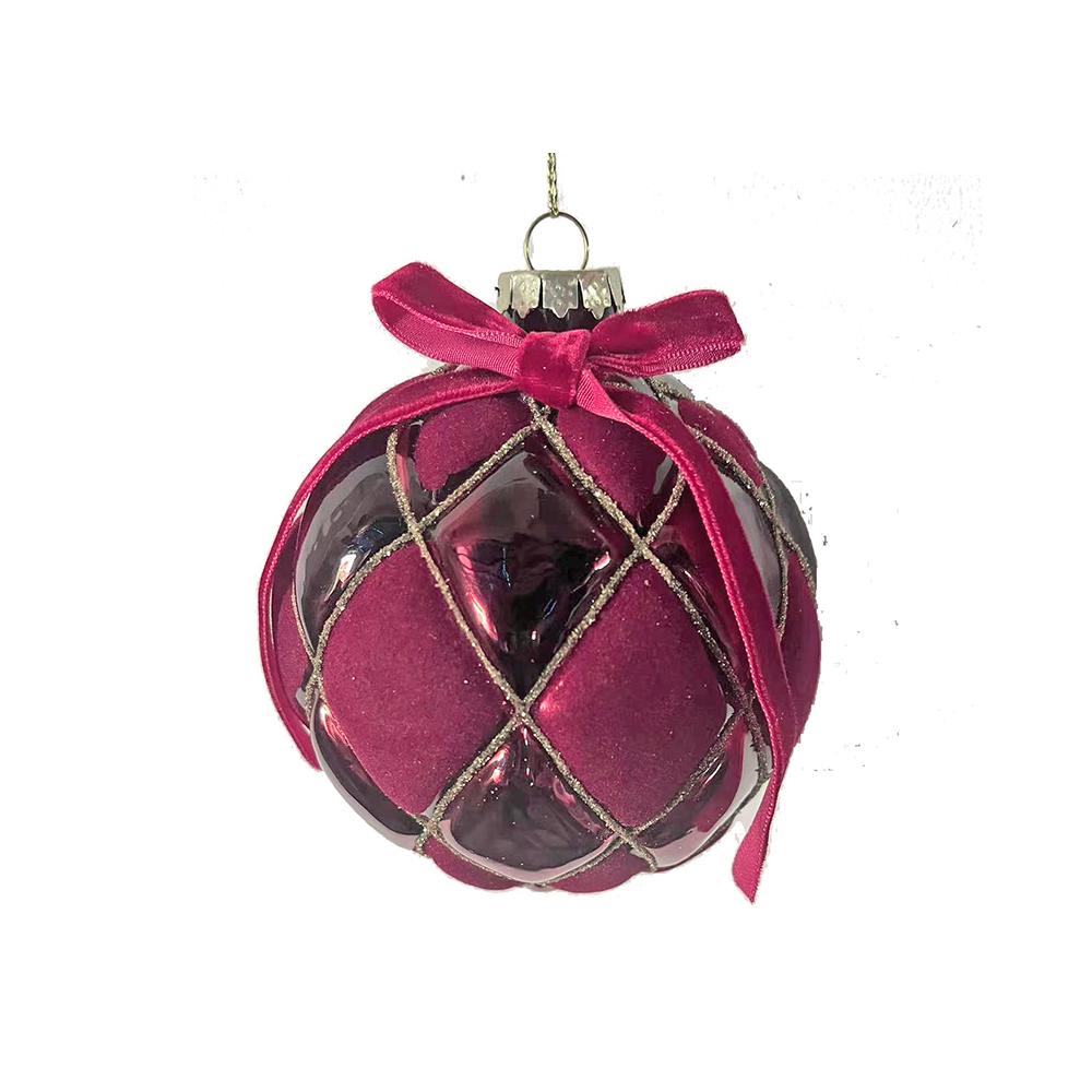 Glass Ball Rohmb Des. Flocked Burgundy,D.10cm Zaros BL445
