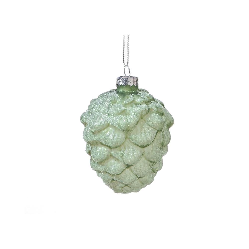 Glass Pinecone Orn Slate Green W/Ice Glitter,9X7cm Zaros OR026