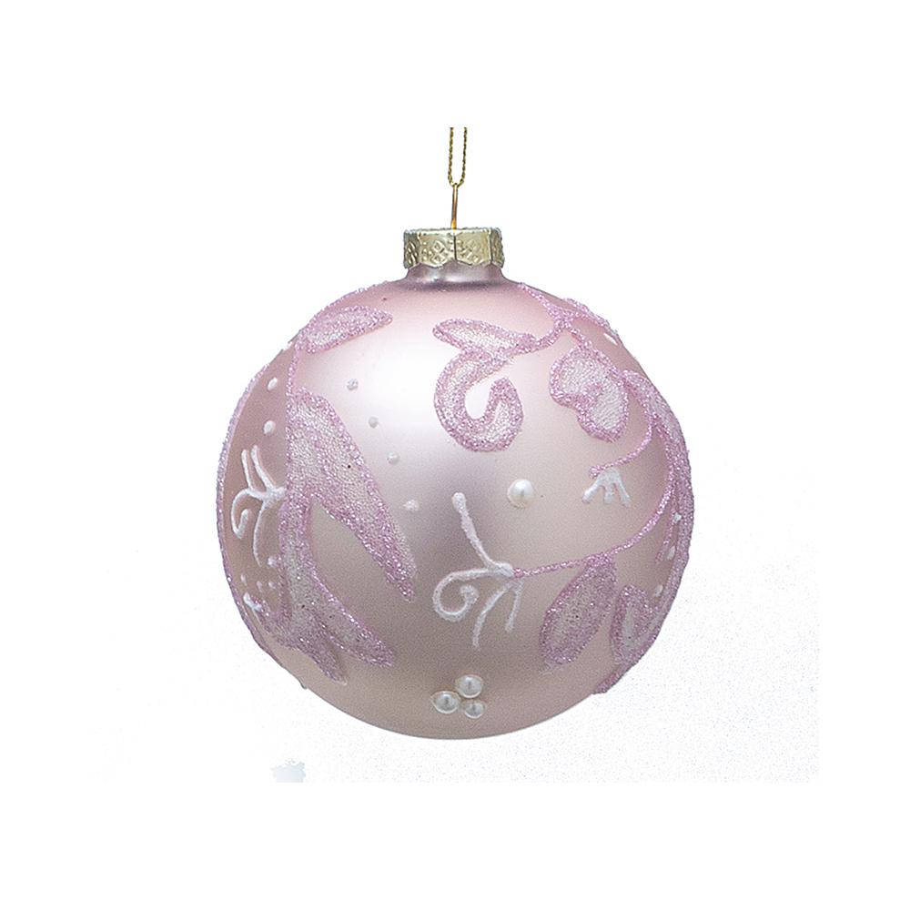 Glass Ball Pink W/Leaf,D.:10cm Zaros BL458
