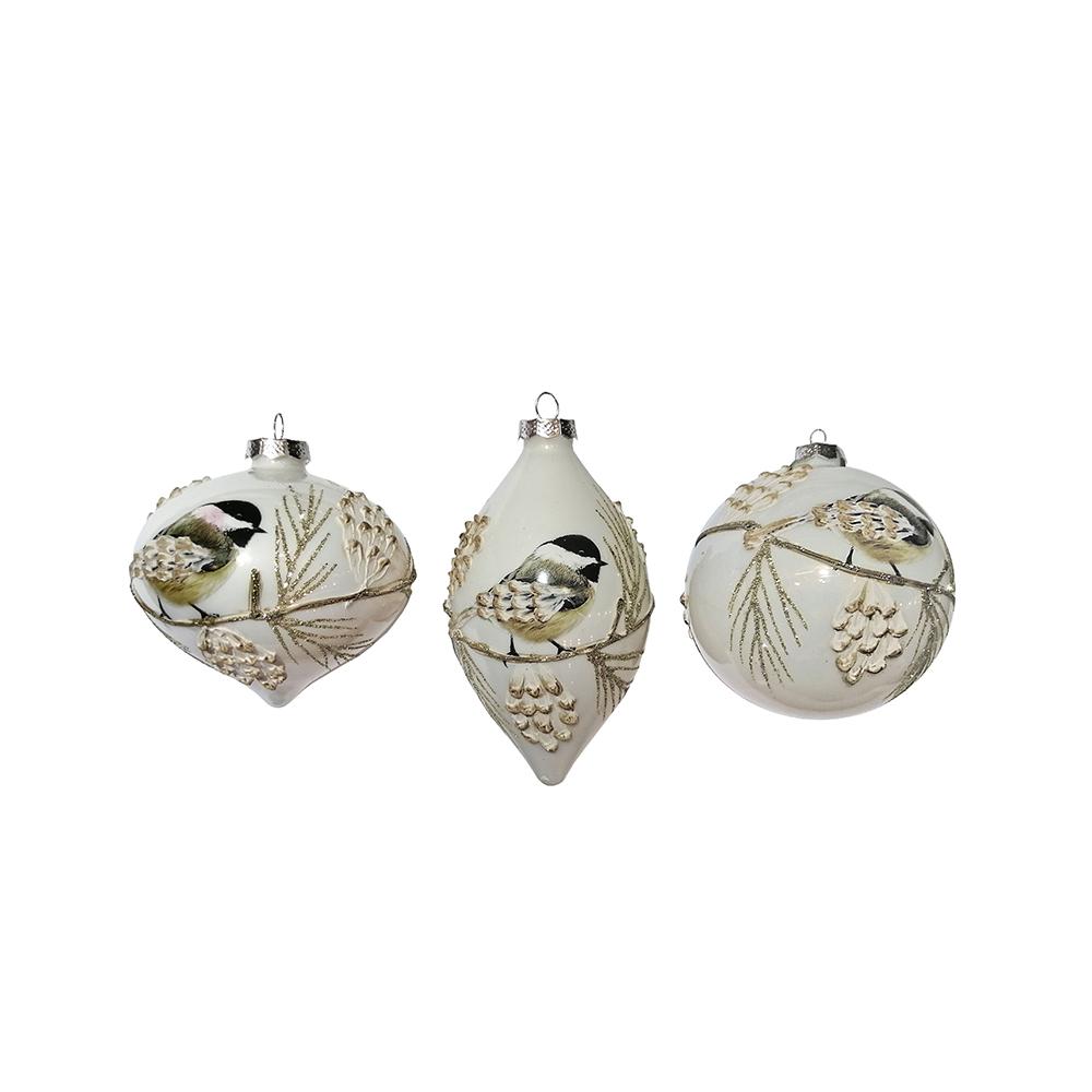 Glass Ornament 3 Style, Birds Design Cream Clr Zaros BL467