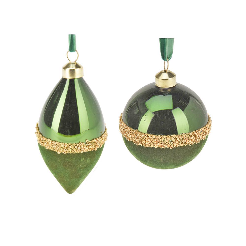 Γυάλινη μπαλλα & σταγόνα λαδί βελούδο,2σχ.8cm Zaros BL474