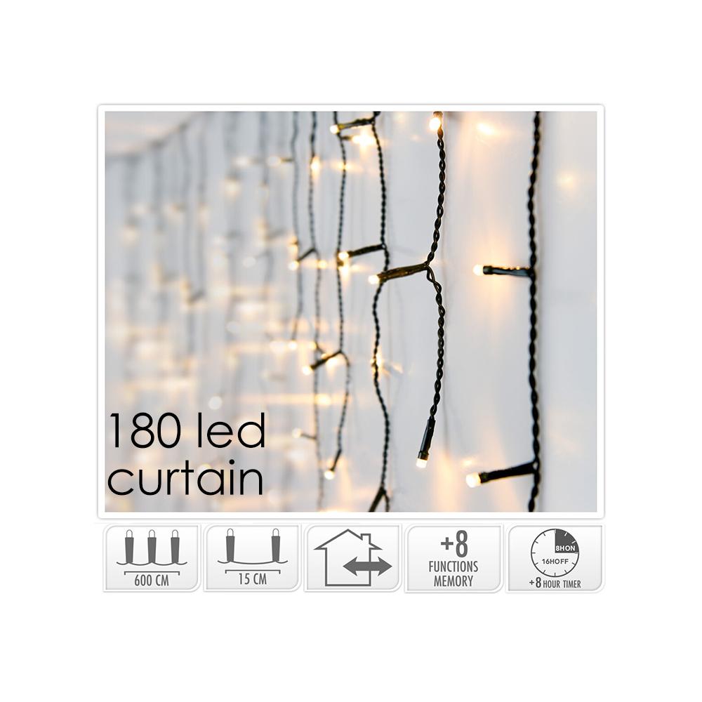 180L Κουρτίνα σταλακτίτης 8προγρ.,μνήμη,timer, in/outdoor,θ.λευκό,6μ. 600 x52 Zaros IC180MF