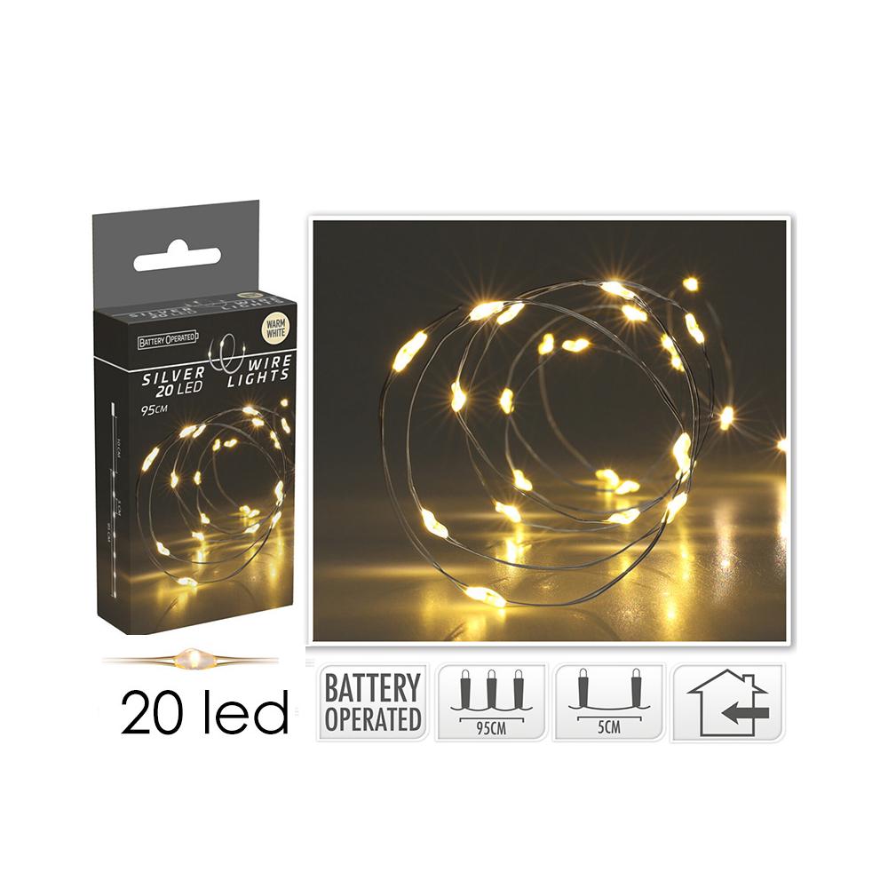 20 microled μπαταρίας με timer,100cm,θ.λευκό Zaros MC20