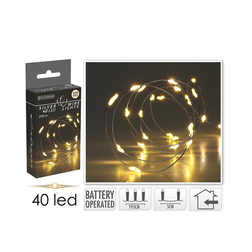 40 microled μπαταρίας με timer,200cm,θ.λευκό Zaros MC40
