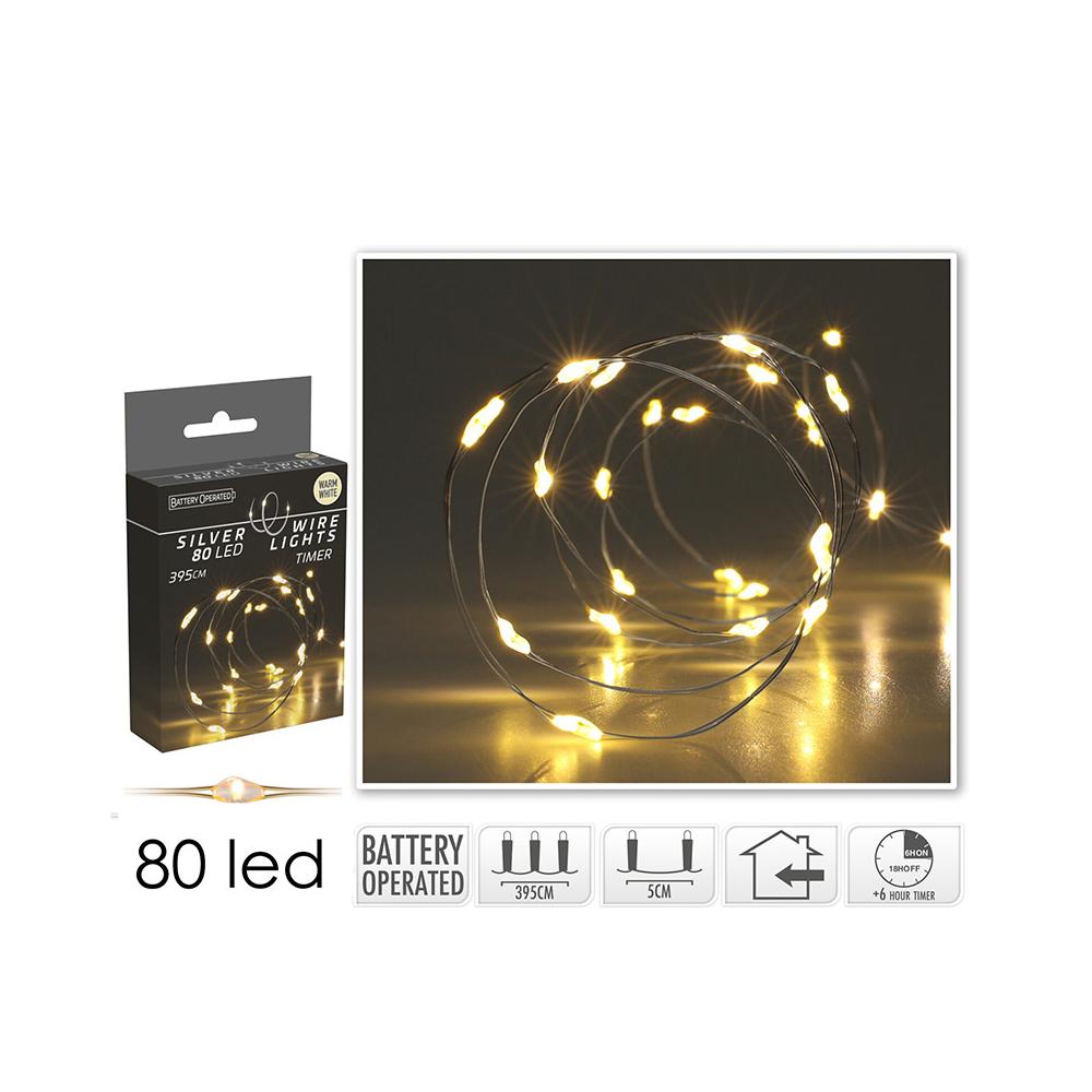 80 microled μπαταρίας με timer,400cm,θ.λευκό Zaros MC80