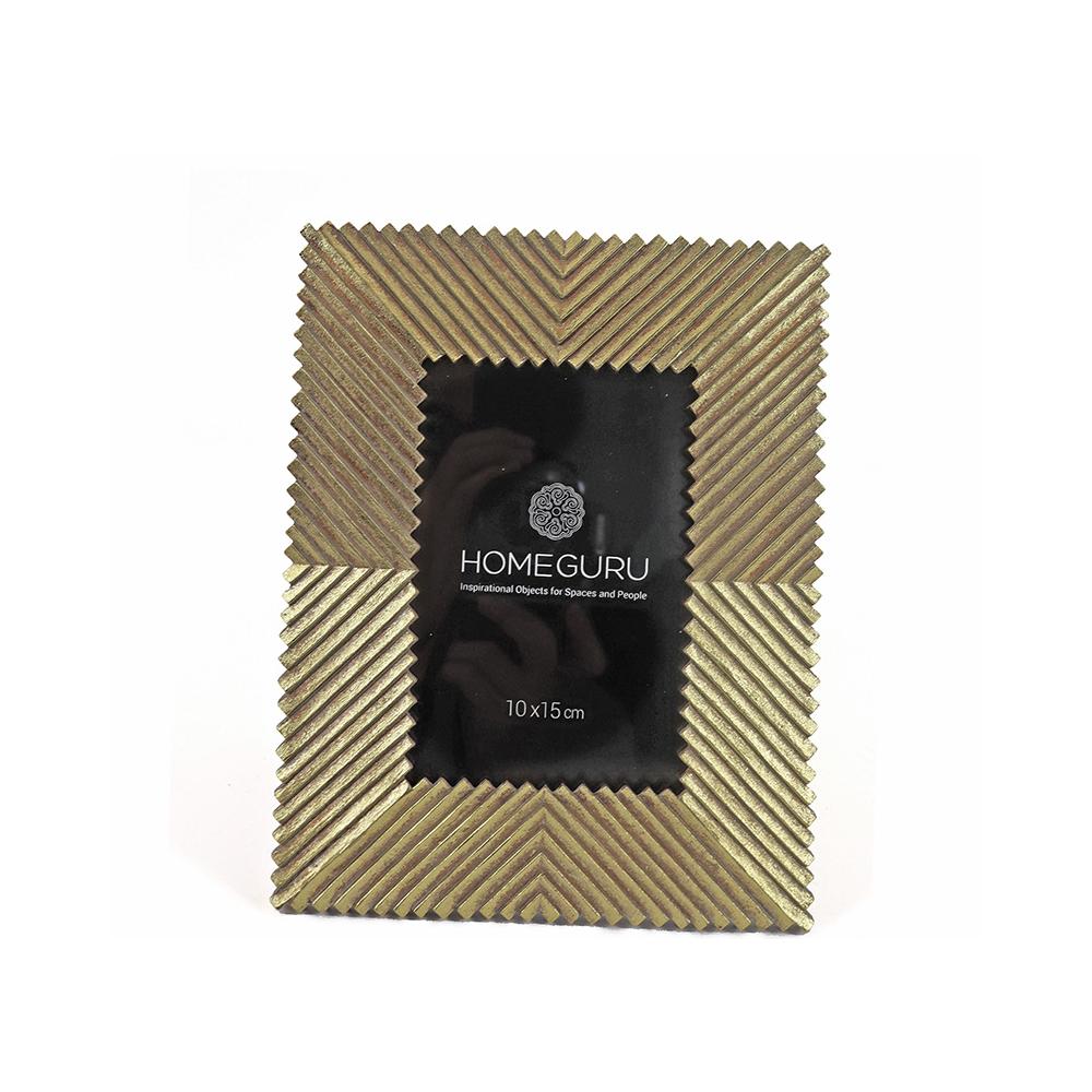 Φωτο/θήκη polyresin ριγέ χρυσή κορνίζα 10x15cm Zaros KO210