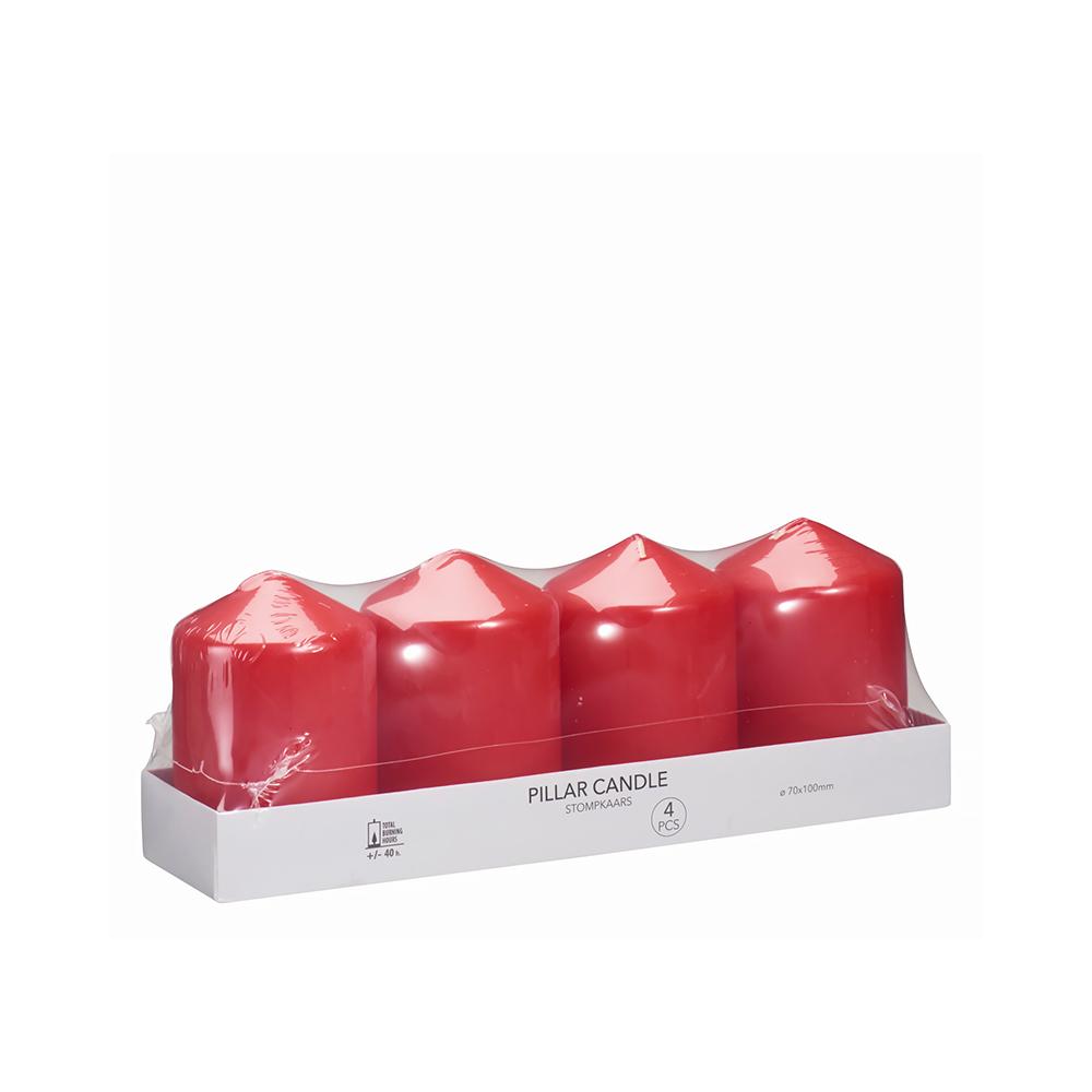 Σετ 4 κερί κορμος κοκκινο 7x10cm Zaros CA459