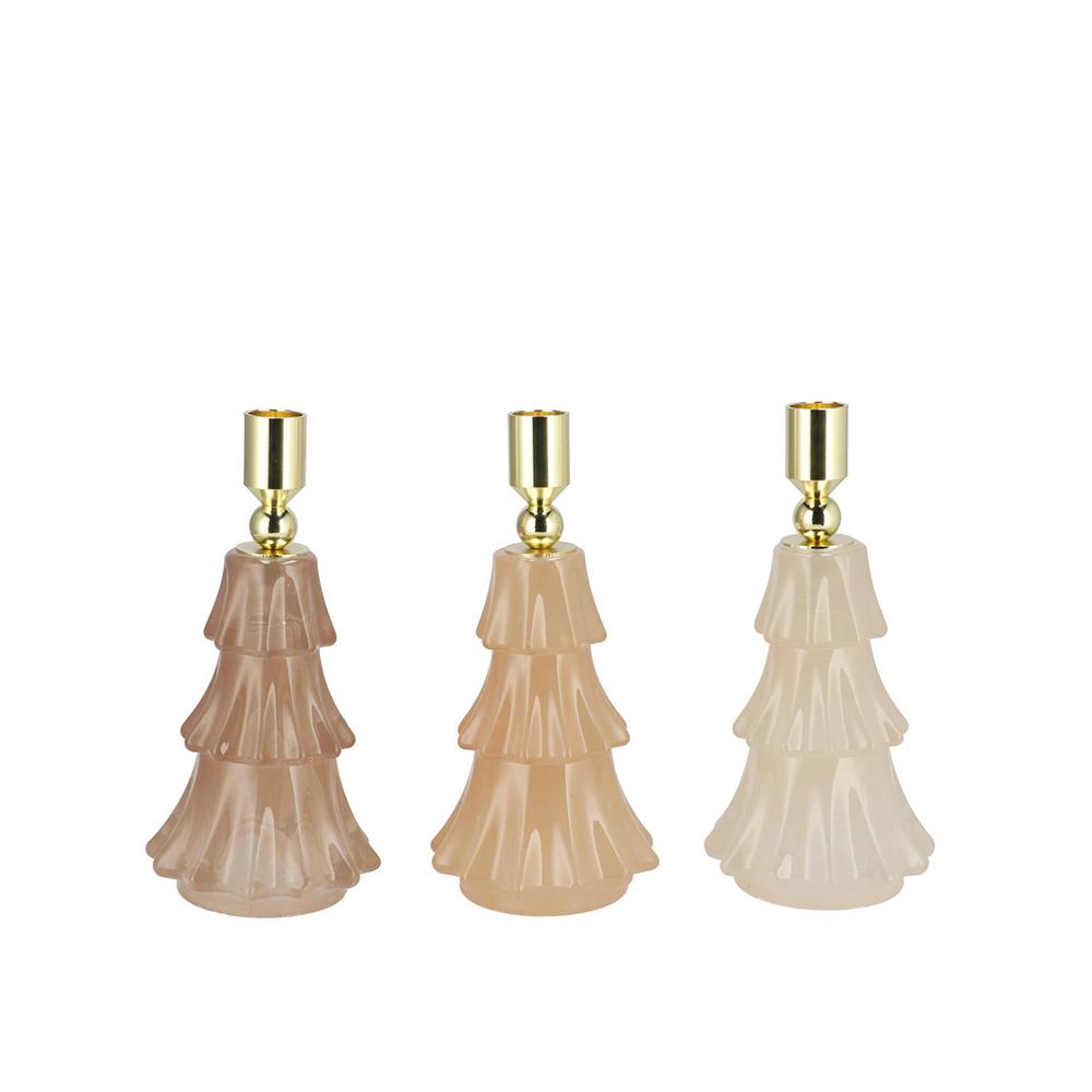 Γυάλινο κηροπήγιο σχ.έλατο κρεμ-σωμόν 20cm Zaros DK121