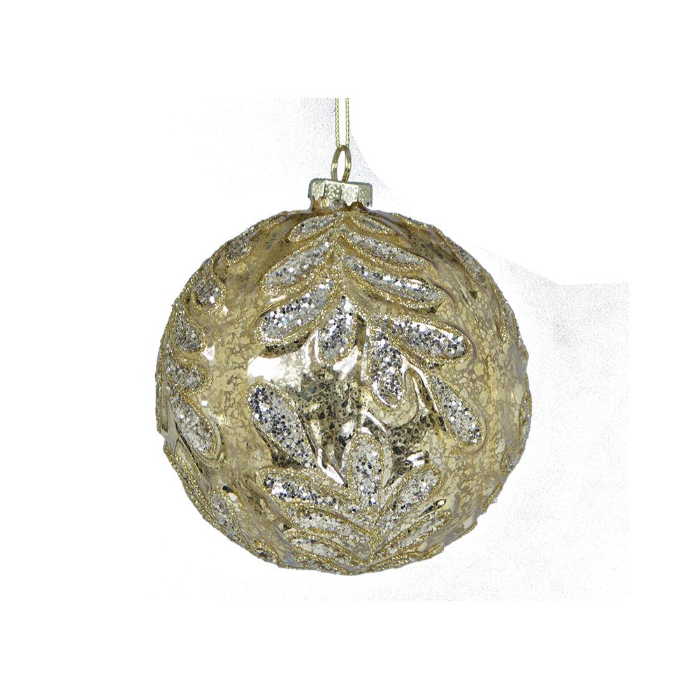 Γυαλ.μπάλλα σχ.φύλλα χρυσό / ασημί 12cm Zaros BL500