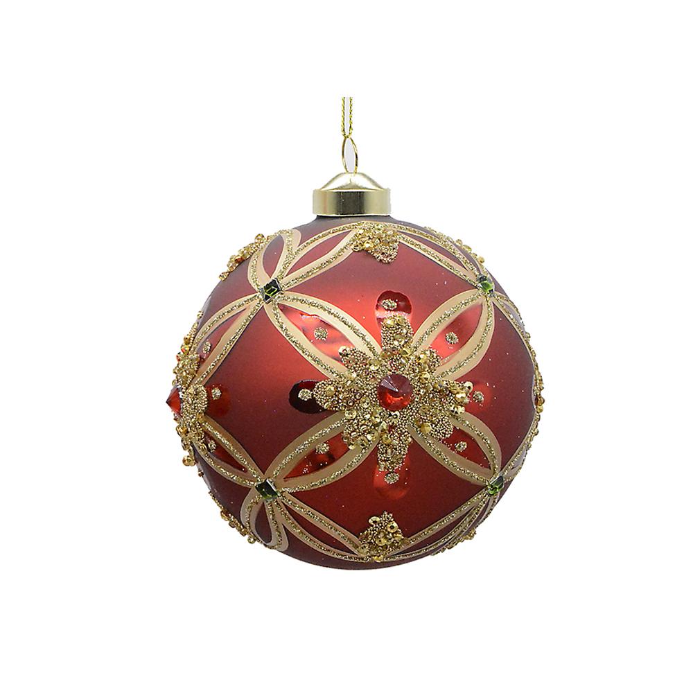 Γυαλ.μπάλλα baroque με πέτρες κοκκινη/χρυσή 10cm Zaros BL522