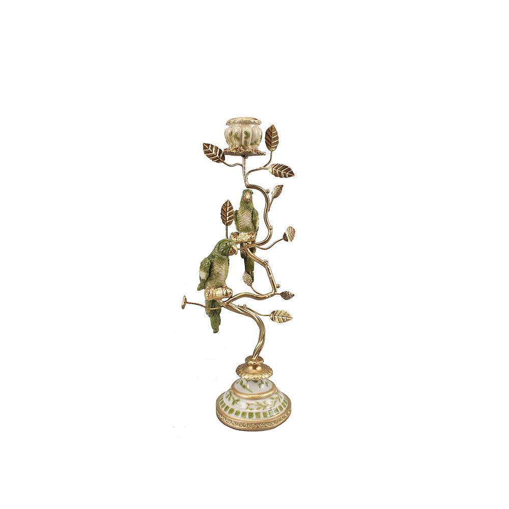 Κηροπήγιο κλαδί με παπαγάλους πράσινο 32.5cm Zaros TM440