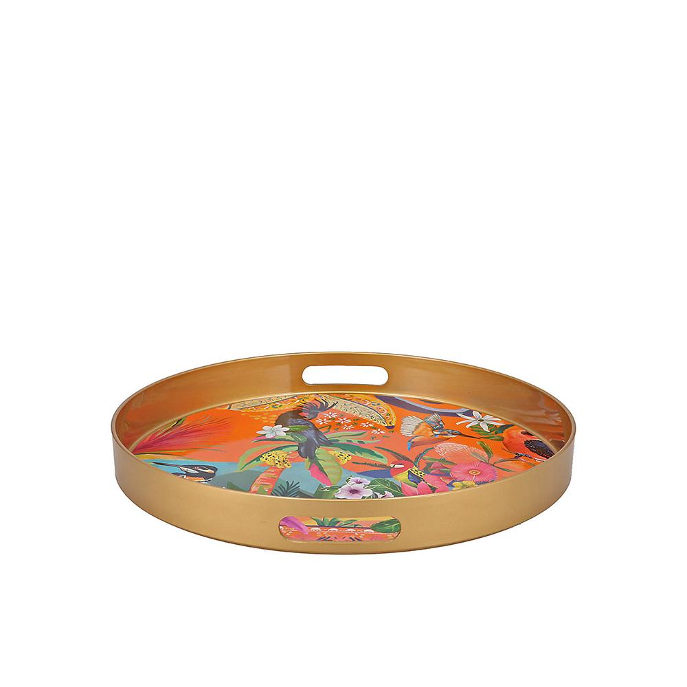 Στρογγυλός δίσκος με τροπικά πουλιά δ.35cm Zaros DK172