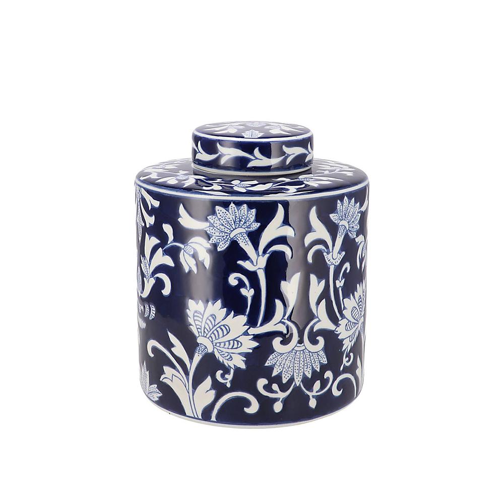 Βάζο με καπάκι floral σε μπλε/λευκό χρ.,26cm Zaros DK176