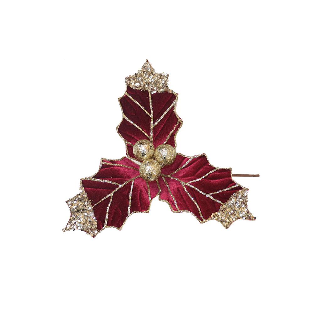 Βελούδινο πικι γκι με 3 φύλλα δ.26cm, μπορντω Zaros AX923