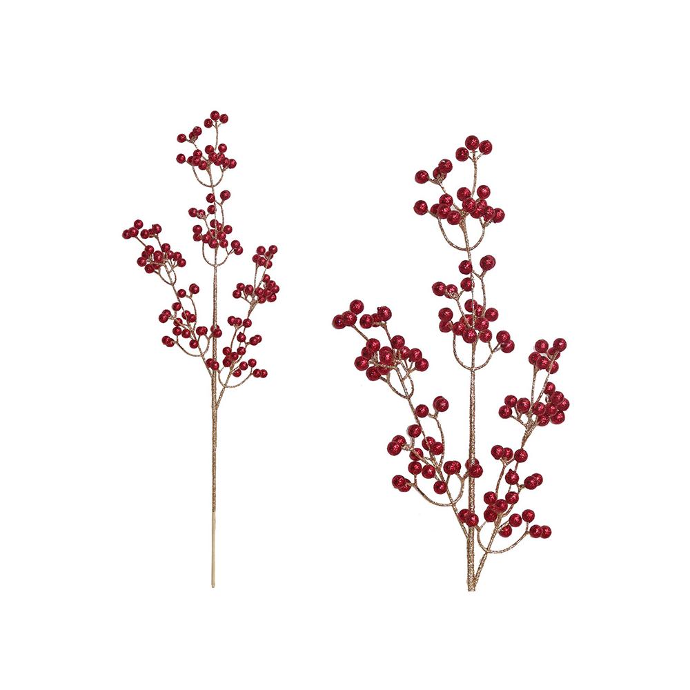 Χρυσο κλαδί με κοκκινα berry & glitter 75cm, Zaros AX925