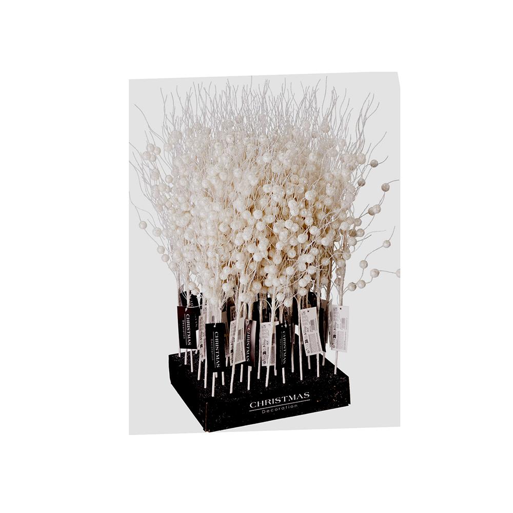 Κλαδί berries λευκό & ασημί glitter 58cm Zaros AX939