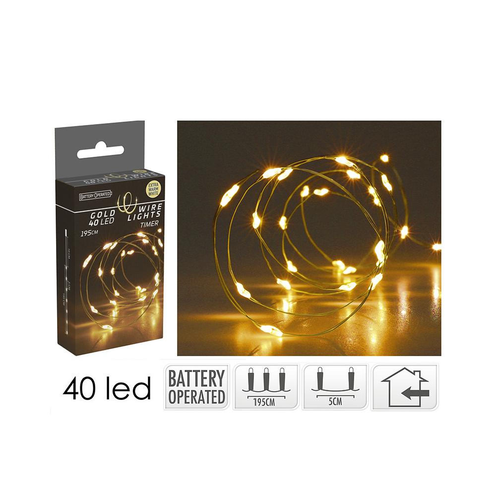 40 microled μπαταρίας,timer,200cm, χρυσό/θερμό λευκό Zaros MC40G
