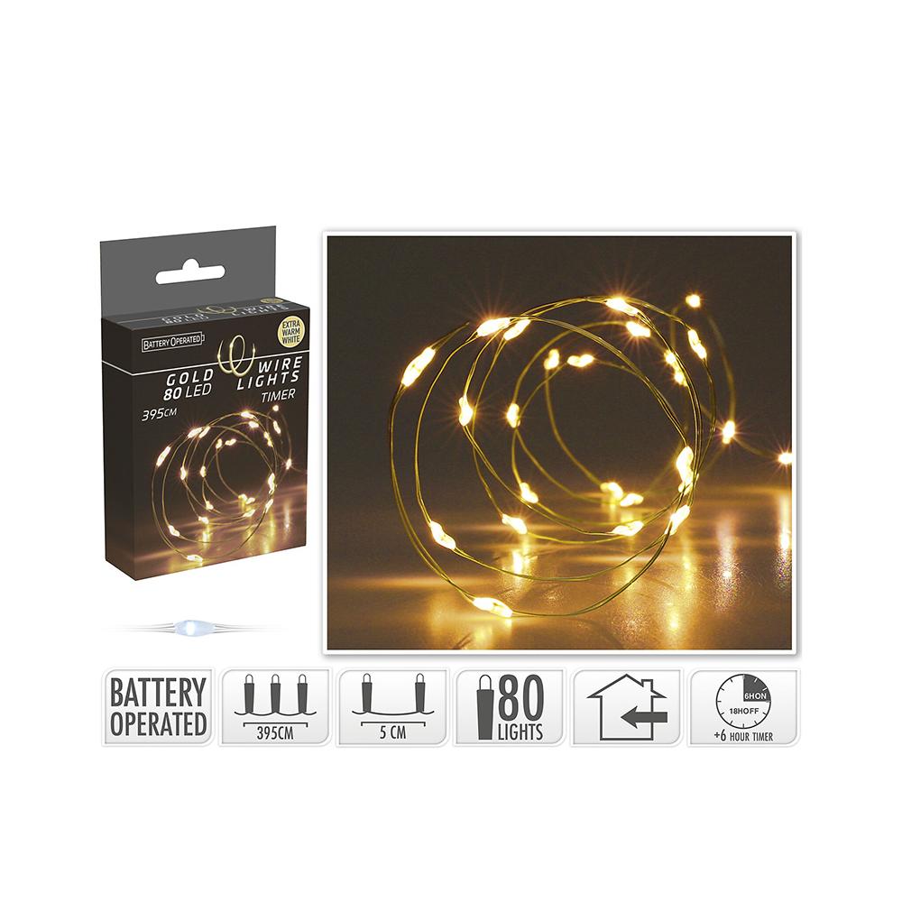 80 microled μπαταρίας,timer,400cm, χρυσό/θερμό λευκό Zaros MC80G
