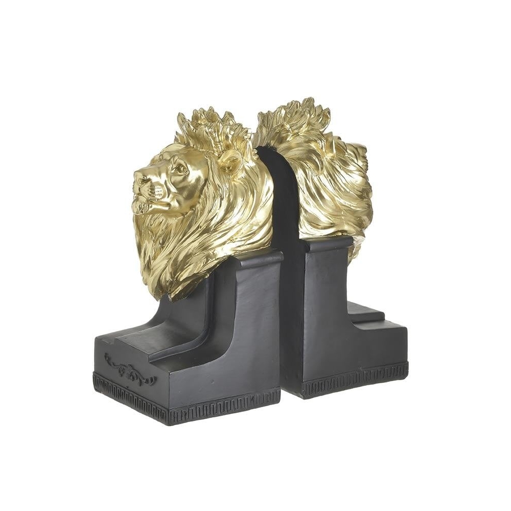 S/2 ΒΙΒΛΙΟΣΤΑΤΗΣ ΛΙΟΝΤΑΡΙ RESIN ΧΡΥΣΟΣ/ΜΑΥΡΟΣ 12Χ10Χ22 Inart 3-70-146-0441