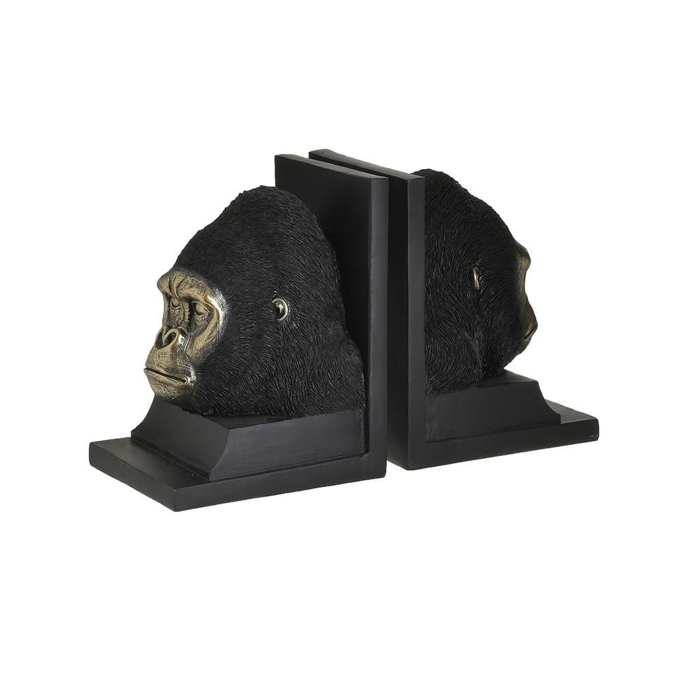 S/2 ΒΙΒΛΙΟΣΤΑΤΗΣ ΓΟΡΙΛΑΣ RESIN ΜΑΥΡΟΣ/ΧΡΥΣΟΣ 14X12X18 Inart 3-70-211-0159