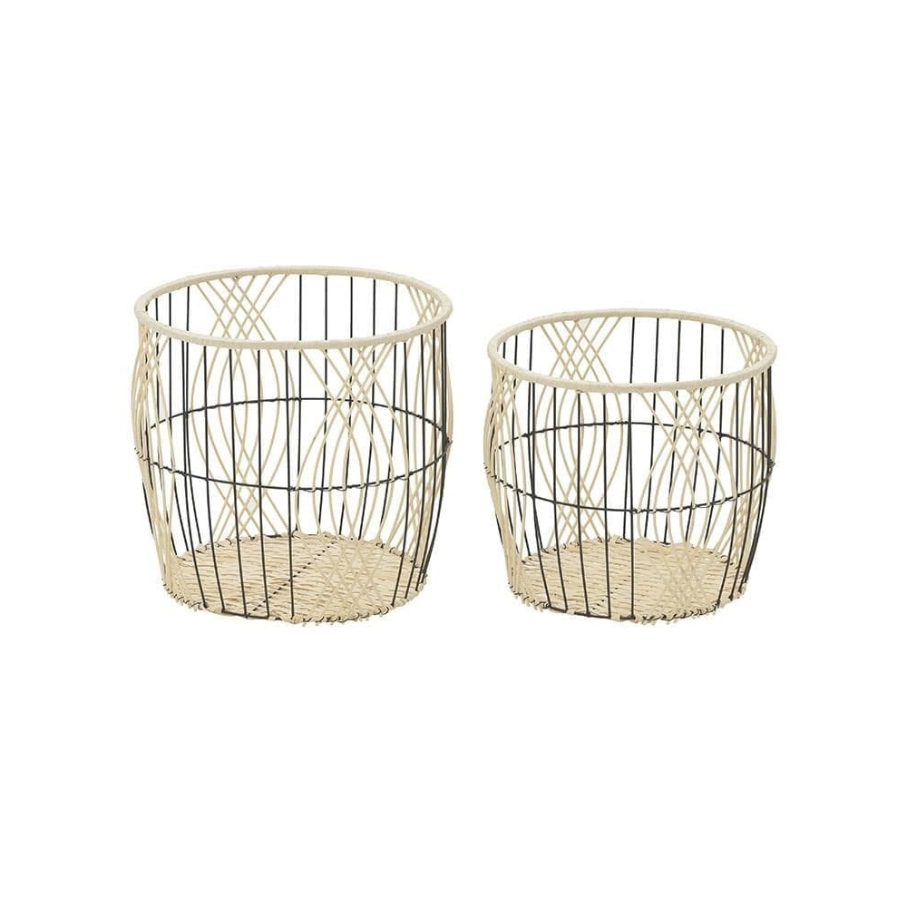 S/2 ΚΑΛΑΘΙ ΜΕΤΑΛ/RATTAN ΜΑΥΡΟ/NATURAL Φ38Χ34 Inart 3-70-739-0066