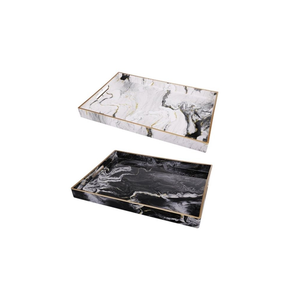 Artekko Tray Δίσκος Σερβιρίσματος Πλαστικό Ασπρόμαυρο (48x35x4.3)cm Σετ/2 Artekko 43296