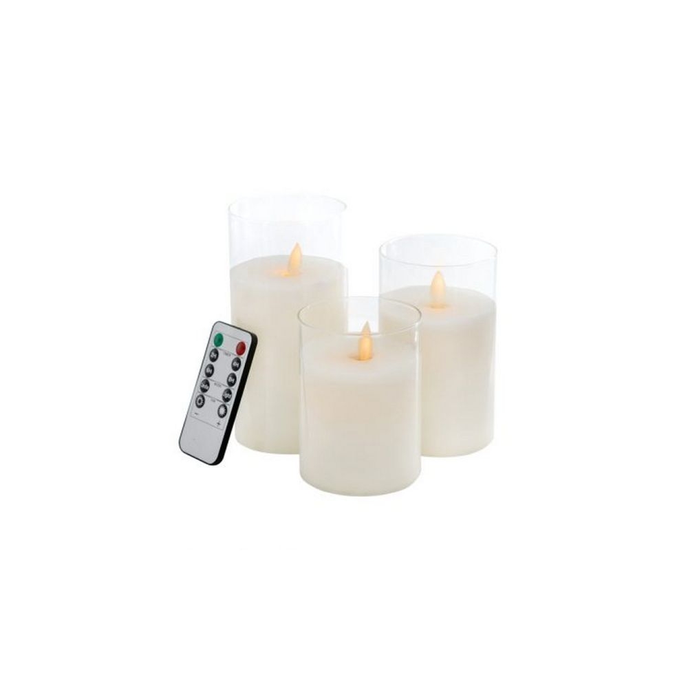 Artekko Flame Γυάλινα Λευκά Κεριά Led με Τηλεχειριστήριο (7.6x7.6x15.2)cm 3pcs Artekko 470006-WHIT-DS