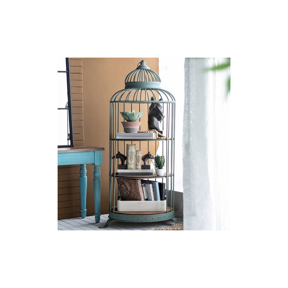 Artekko Birdcage Ραφιέρα Κλουβί με 3 Ξύλινα MDF Ράφια και Μεταλλικό Σκελετό σε Πράσινη Πατίνα (66x61x169) Artekko 47489