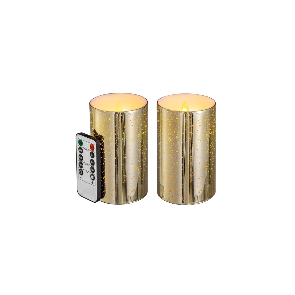 Artekko Flame Χρυσά Γυάλινα Κεριά Led με Τηλεχειριστήριο (7.6x7.6x12.7)cm 2pcs Artekko 480299