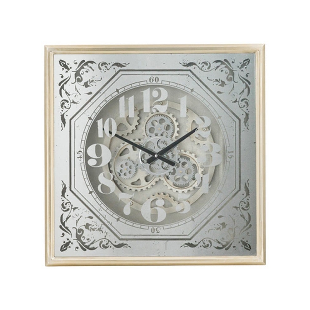 Artekko Clock Τετράγωνο Μεταλλικό Ρολόι Τοίχου με Μηχανισμό και Καθρέπτη με Χρυσές και Ασημί Λεπτομέρειες (60x8x60)cm Artekko 48065