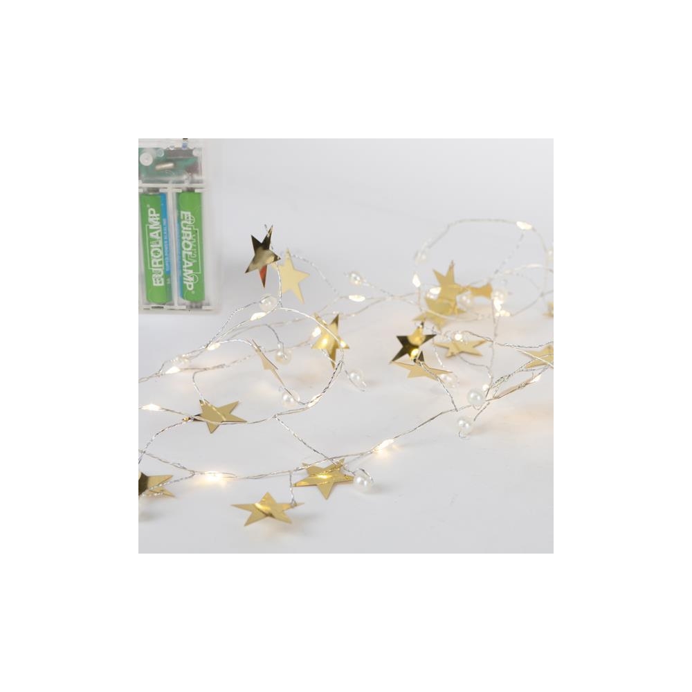 ΣΕΙΡΑ, 20 MINI LED, ΔΙΑΚΟΣΜΗΤΙΚΑ ΑΣΤΕΡΙΑ & ΠΕΡΛΕΣ, ΜΠΑΤΑΡΙΑΣ 3xΑΑ, ΧΡΟΝΟΔΙΑΚΟΠΤΗ, ΑΣΗΜΙ ΧΑΛΚΙΝΟ ΚΑΛΩΔΙΟ, ΘΕΡΜΟ ΛΕΥΚΟ LED ΑΝΑ 7.5cm, ΠΡΟΕΚΤΑΣΗ ΠΑΡΟΧΗΣ 30cm, IP20 Eurolamp 600-03341