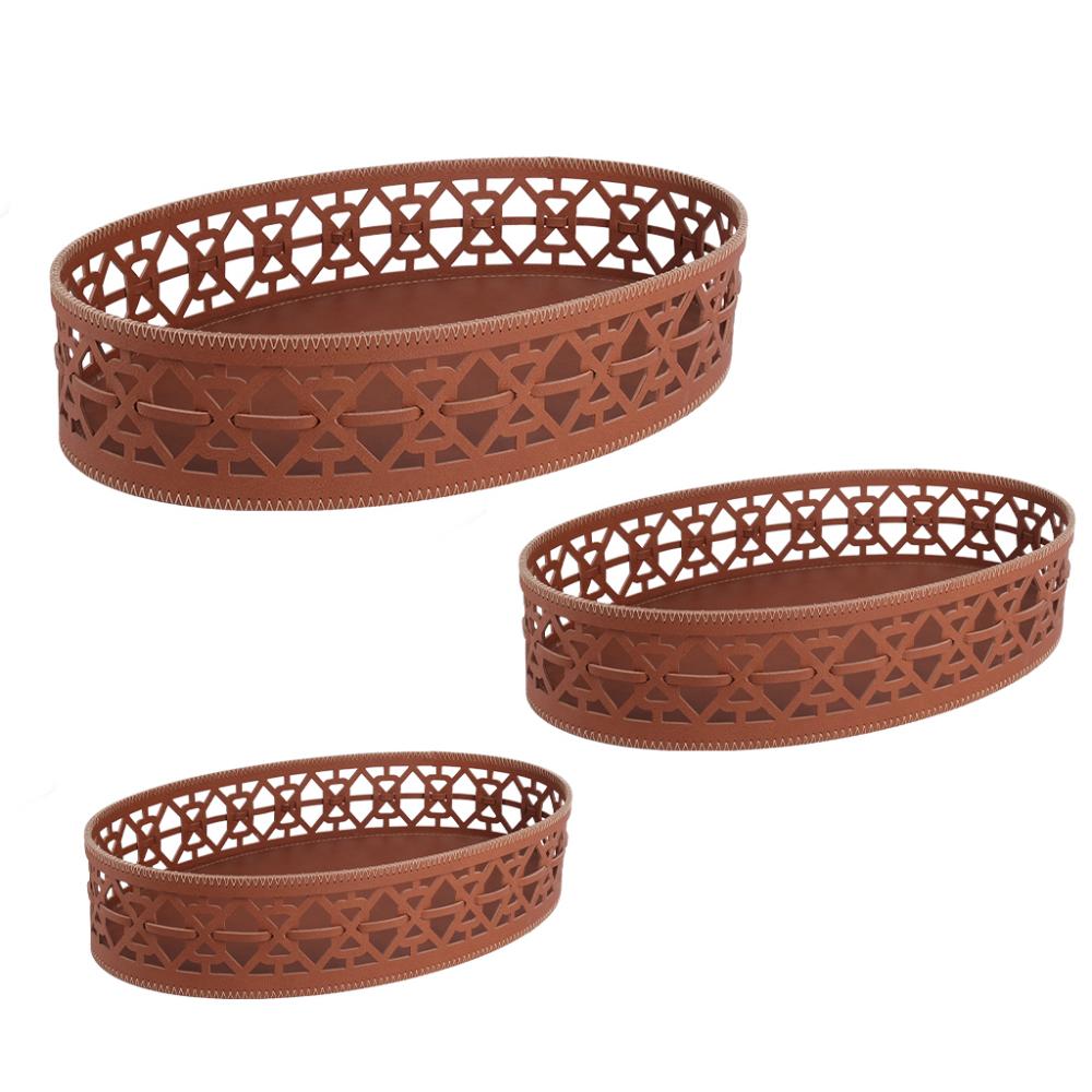 ΚΑΛΑΘΙ ΟΒΑΛ ΣΕΤ/3 ΣΥΝΘ. ΔΕΡΜΑ ΚΑΦΕ 45X27X10-37X25X8-32X22X8CM Espiel FER303