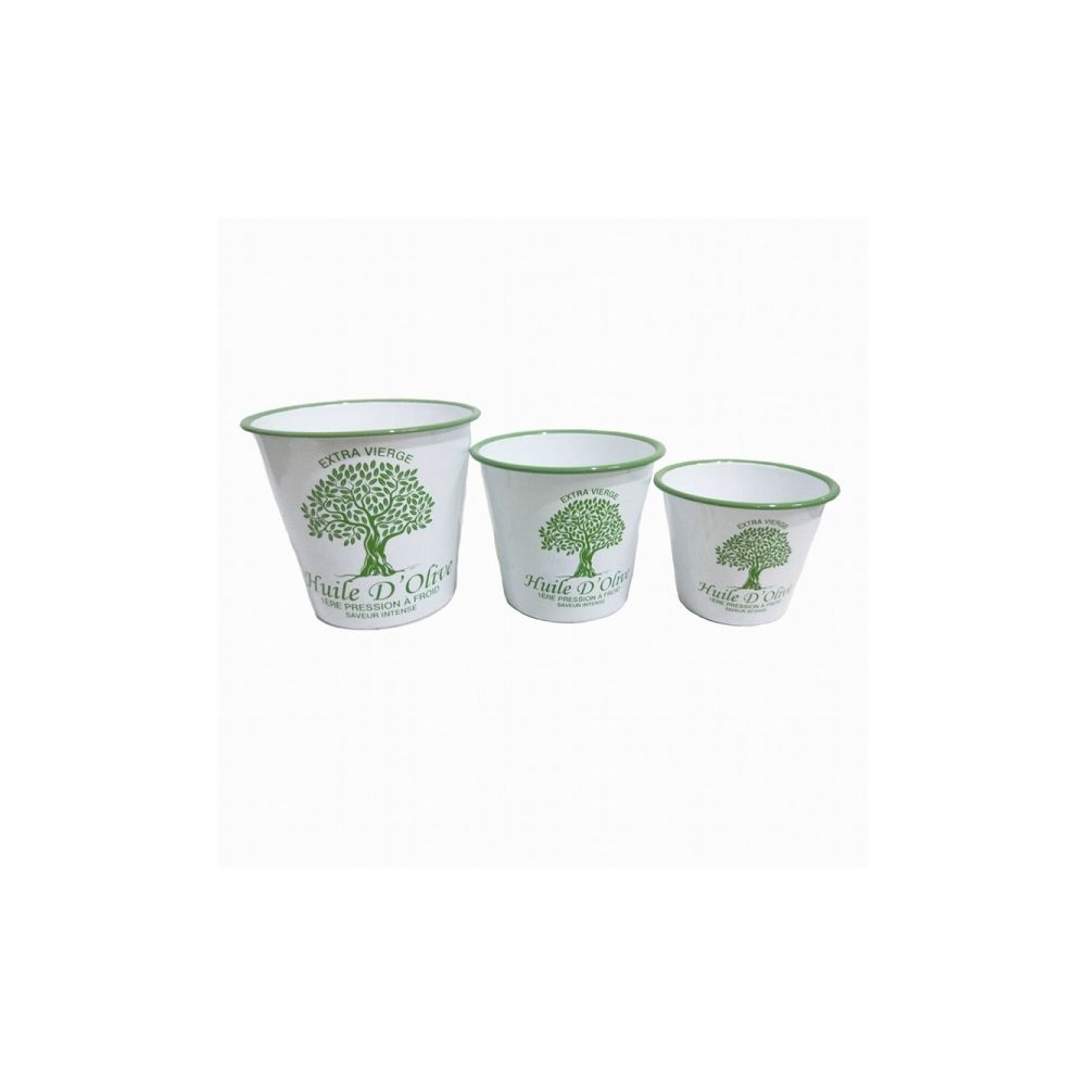 Artekko Bucket Λευκά Μεταλλικά Κουβαδάκια με Πράσινα Σχέδια (16x16x18)cm (16.5x16.5x15)cm (14.5x14.5x12)cm 3pcs Artekko 742-2144