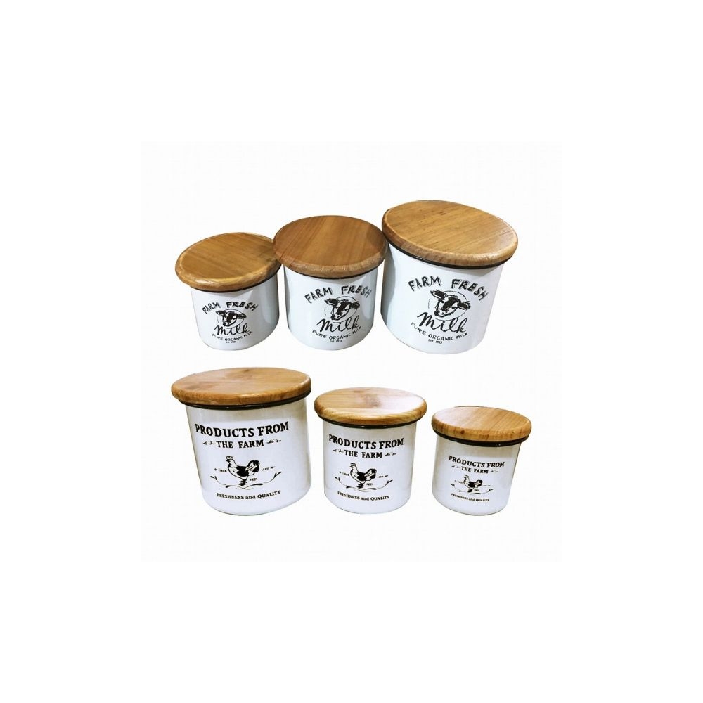 Artekko Enamel  Μεταλλικά Δοχεία με Ξύλινα Καπάκια 6pcs 13.00x13.00x12.00 Artekko 742-2153