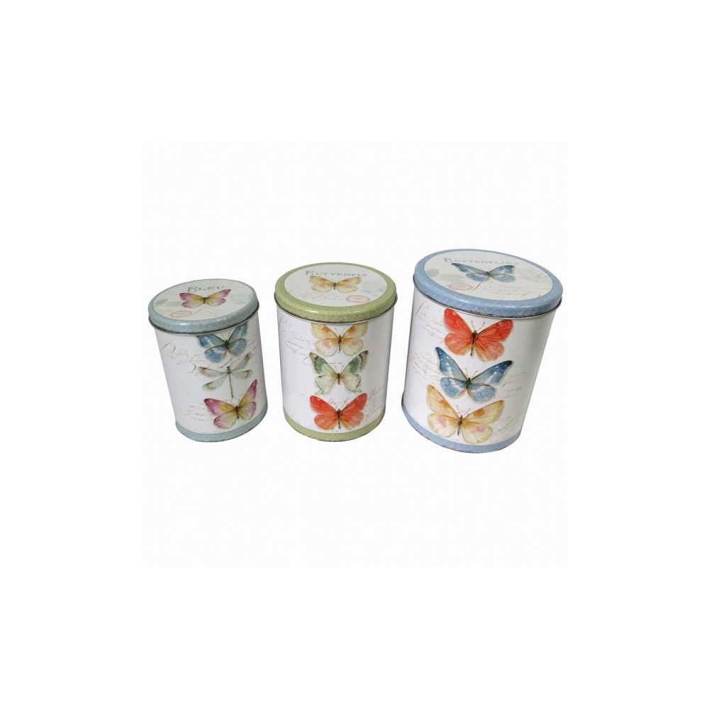 Artekko Container Πολύχρωμα Μεταλλικά Δοχεία Αποθήκευσης με Πεταλούδες (20x20x24)cm (17x17x22)cm (14x14x20)cm 3pcs Artekko 742-2163