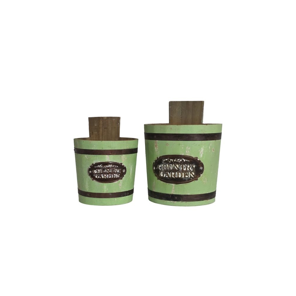 Artekko Planter Πράσινα Ξύλινα Διακοσμητικά Κουβαδάκια Κασπό (23x23x30)cm (19x19x25)cm 2pcs Artekko 742-2603