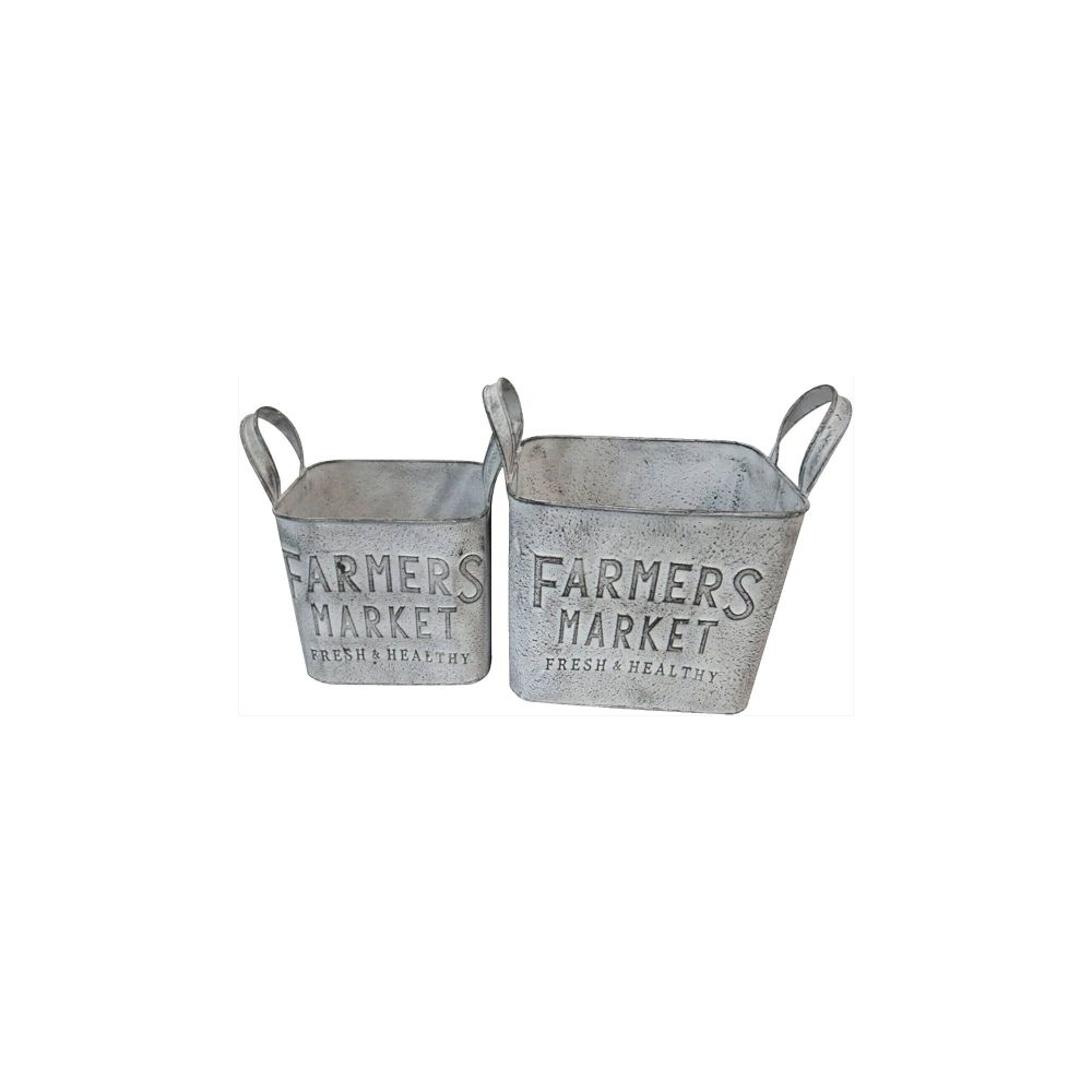 Artekko Planter Μεταλλικά Διακοσμητικά Κουβαδάκια Κασπό σε Λευκή Πατίνα (27x17x25)cm (22x14x13)cm 2pcs Artekko 742-2607