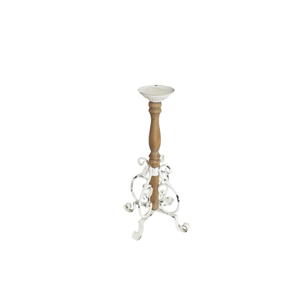 Artekko Candle Holder Ξύλινο Κηροπήγιο με Μεταλλική Βάση σε Λευκή Πατίνα (28x28x50)cm Artekko 742-2608