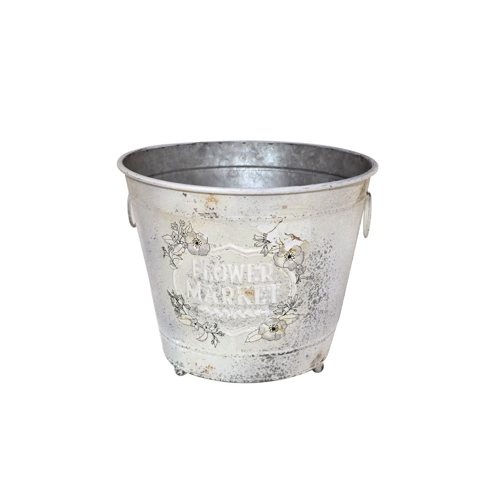 Artekko Planter Μεταλλικό Διακοσμητικό Κουβαδάκι Κασπό σε Λευκή Πατίνα (32x32x25)cm Artekko 742-2610