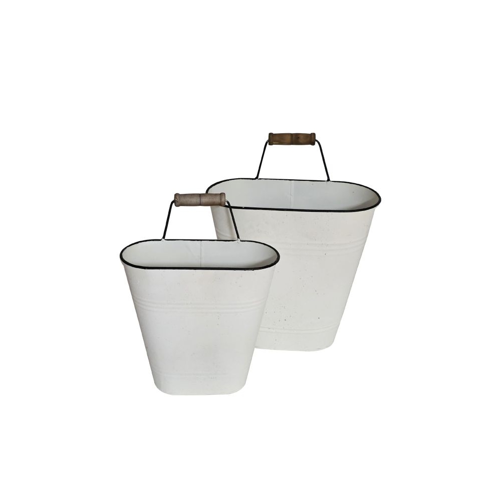 Artekko Planter Μεταλλικά Διακοσμητικά Κουβαδάκια Κασπό σε Λευκή Πατίνα (30x16x37)cm (25x10x30)cm 2pcs Artekko 742-2622