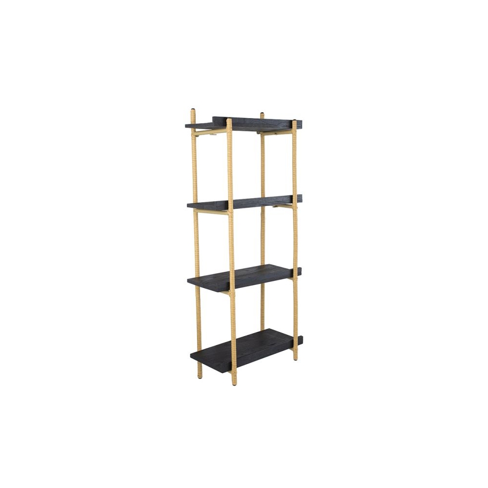 Artekko Shelf Ραφιέρα Επιτοίχια με 4 Ράφια Μέταλλο Ξύλο Ρατάν Μαύρο (46x25x112)cm Artekko 78036-DS