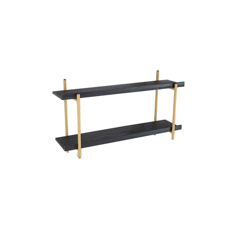 Artekko Shelf Ραφιέρα Επιτοίχια με 2 Ράφια Μέταλλο Ξύλο Ρατάν Μαύρο (92x25x52)cm Artekko 78038-DS